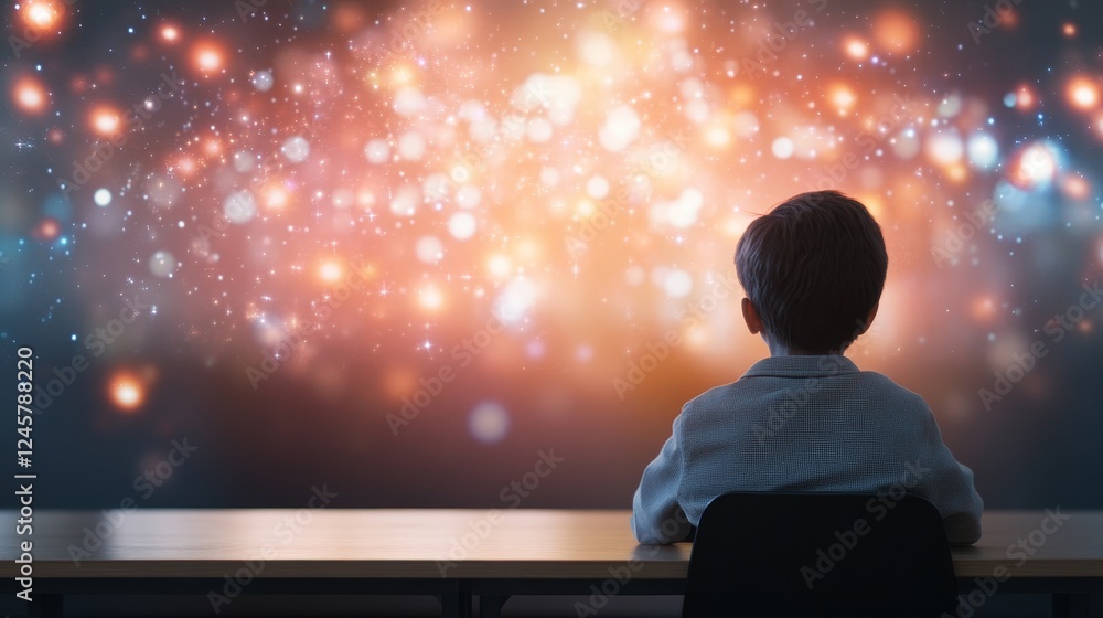 Poster futuristic classroom with illuminated display