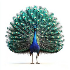 Obraz premium majestic peacock with a fully spread tail, isolated on white