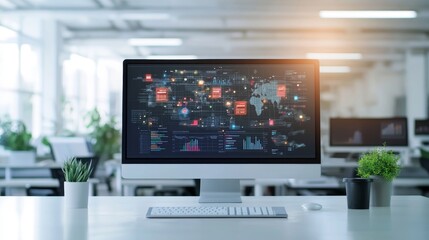 Fototapeta premium Modern Control Room with Futuristic Monitoring Display