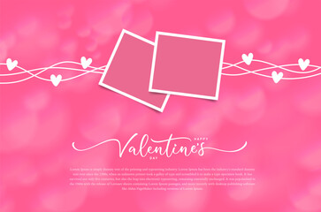 Cute composition of photo frames and handwritten calligraphy for Valentines Day. Romantic photo frame template.