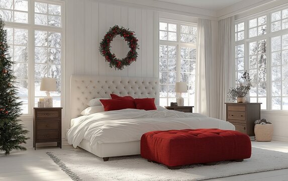 Cozy White Bedroom Modern Scandinavian Christmas Decor