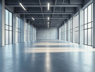 Minimalist Industrial Space with High Ceilings and Concrete Floor