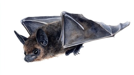 Fototapeta premium Realistic Illustration of a Bat in Mid-Flight with Outstretched Wings Watercolor