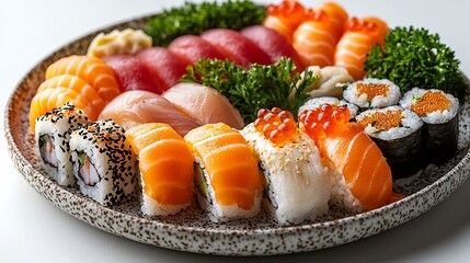 Delicious Sushi Platter with Salmon and Tuna