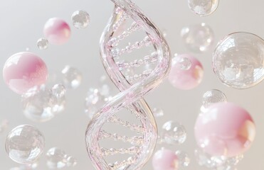 Abstract DNA Helix with Pink Bubbles