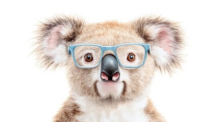 Cute koala wearing glasses, adorable expression and fluffy fur Watercolor