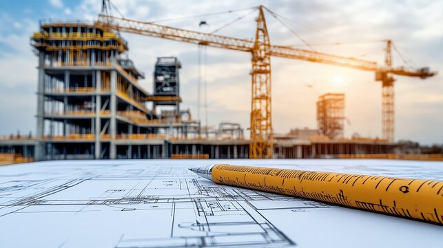 The professional blueprint of a space research center construction site, highlighting satellite launch pads and high-tech laboratory designs