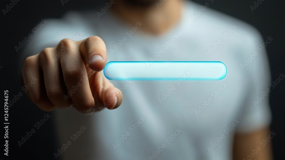 Poster user interacting with digital interface on modern touchscreen device