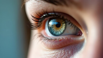 Fototapeta premium Close-Up of a Woman’s Eyes with Intricate Detail and Vibrant Colors, Highlighting Eye Health and Advertising a Trusted Medical Center Specializing in Eye Care 