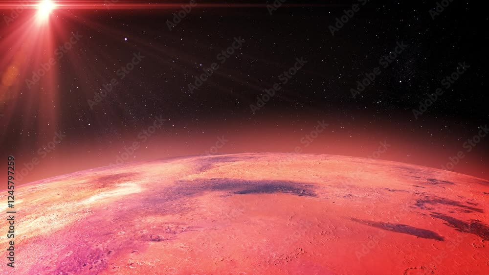 Canvas Prints a cosmic dawn on mars. the red surface of mars is illuminated by the first rays of a brilliant sunri