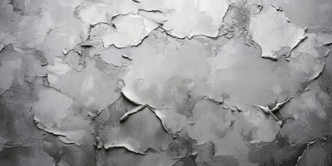 Obraz premium Textured gray wall with varying shades of gray, showcasing a rough plaster finish with layered patches and a distressed appearance in a horizontal layout.