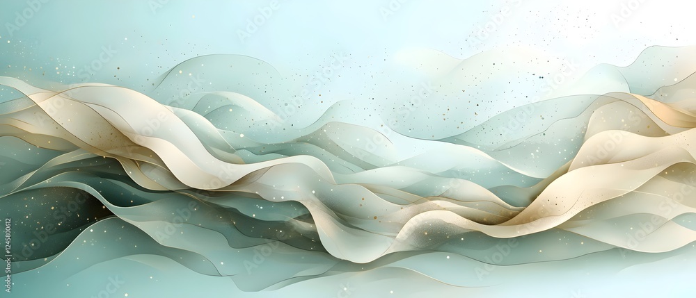 Aufkleber abstract art featuring smooth, flowing waves in soft shades of teal and beige, creating a serene and
