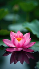Obraz premium Delicate lotus petals unfolding on murky surface, nature photography, water reflection, garden