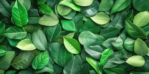 Obraz premium Lush green foliage background with various shades of green leaves layered harmoniously creating a vibrant natural texture perfect for nature themes