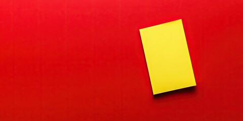 A vibrant red background with an isolated yellow notepad positioned slightly off-center to the right creating a striking contrast for note-taking.