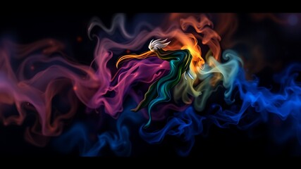 Abstract digital illustration of a mysterious figure emerging from a colorful swirling smoke.