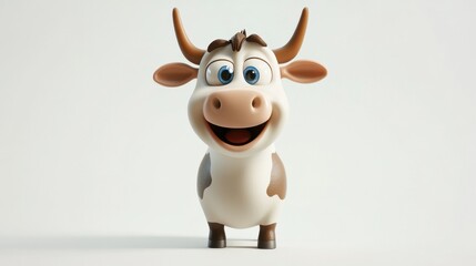 Cheerful Cartoon Cow Figurine with Bright Eyes and Friendly Smile