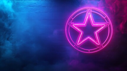 Obraz premium Neon Pink Star Sign on Brick Wall with Blue and Purple Smoke