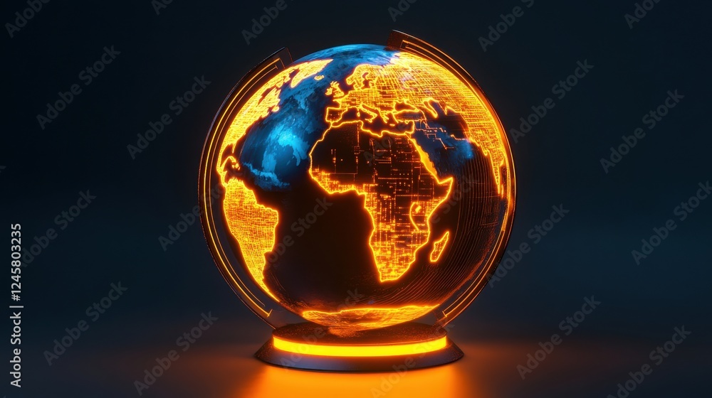Poster illuminated globe design with digital network and world map features