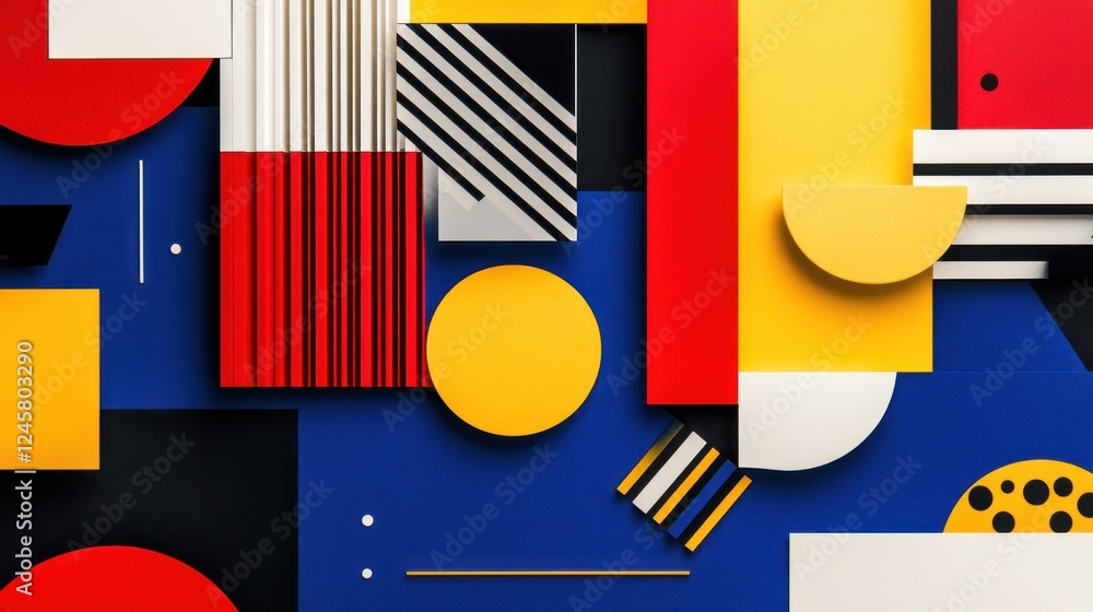 Poster bold geometric pattern design featuring dynamic shapes and vibrant primary colors