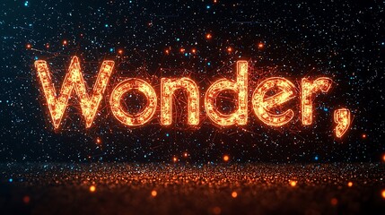 Fiery Wonder Abstract 3D Render of the Word "Wonder" in Sparkling Lights.