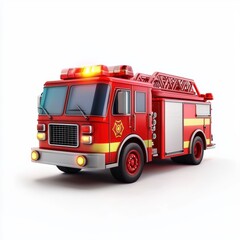 fire truck with emergency lights, isolated on white