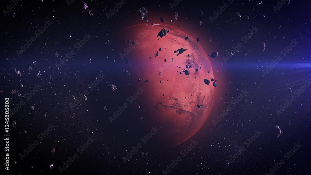 Canvas Prints a glowing red planet mars with asteroids. a beautifully illuminated red planet with detailed surface