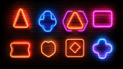 Colorful Neon Shapes on Brick Wall