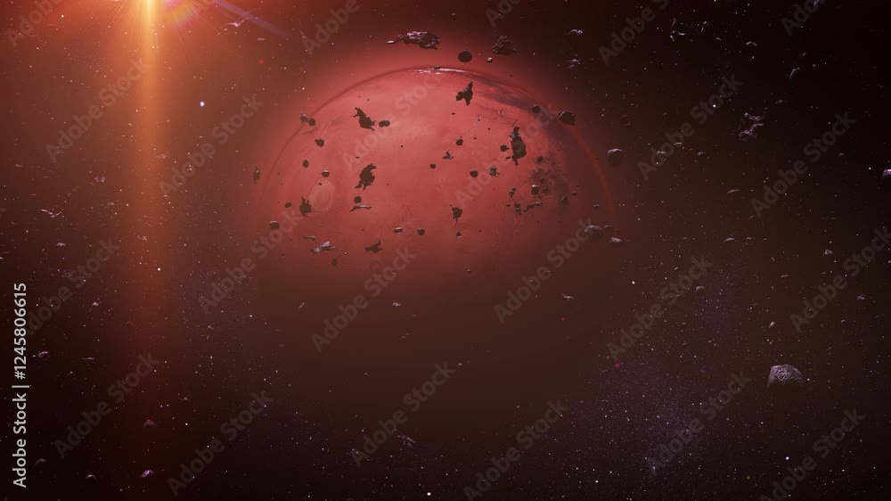 Canvas Prints a glowing red planet mars with asteroids. a beautifully illuminated red planet with detailed surface