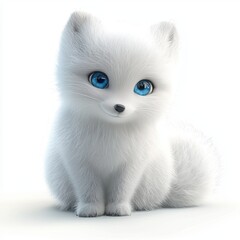 Obraz premium Fluffy Arctic fox with icy blue eyes, isolated on white background