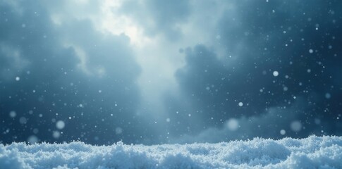 Snowflake clusters falling from gray cloudy sky, gray, gloomy