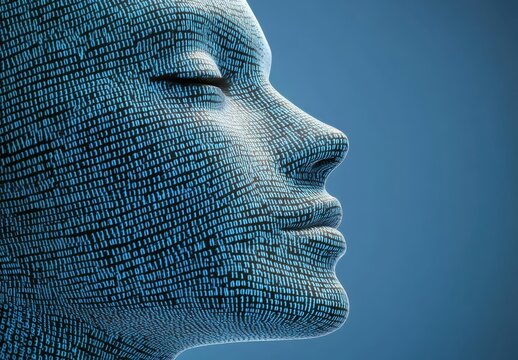 Abstract representation of a human face composed of binary digits, symbolizing technology, artificial intelligence, and digital transformation concepts