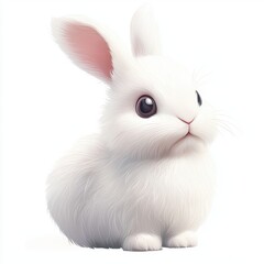 Obraz premium Fluffy white rabbit with perked ears, isolated on white background