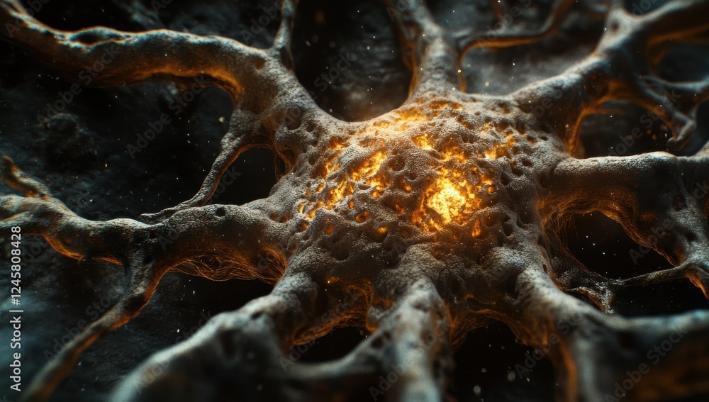 Aufkleber artistic depiction of glowing neuron with intricate branching structure showcasing bioluminescent ef