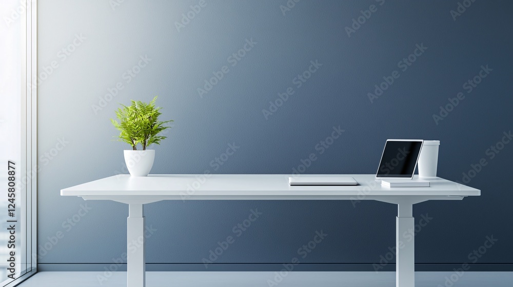 Poster a modern workspace with a digital paperless system, reducing environmental impact. the desk setup in