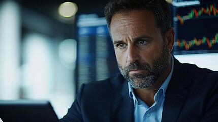 Focused businessman analyzing stock market data at office