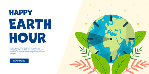 happy earth hour horizontal banner illustration design