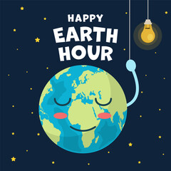 Fototapeta premium happy earth hour illustration in flat style design