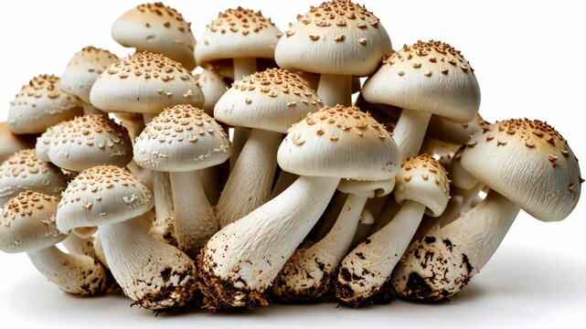 Mushrooms expanding growth timelapse with white background