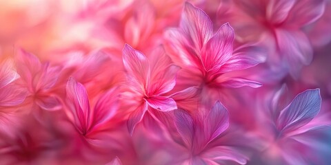 Abstract floral texture in vibrant viva magenta hues with soft pink petals overlapping, creating a dreamy spring background. Ideal for card design.