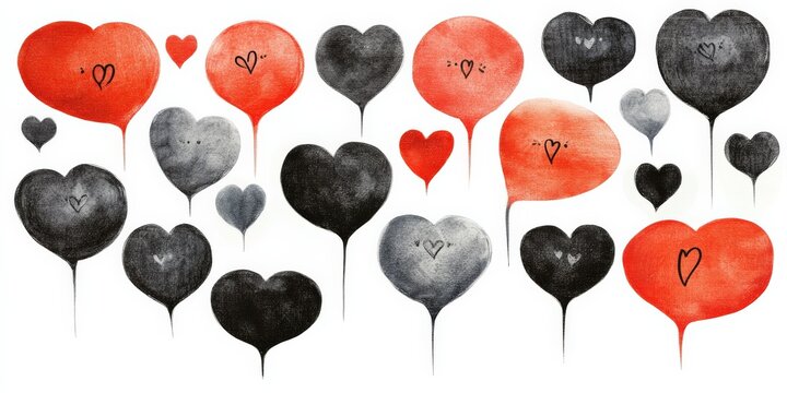 A collection of romantic speech bubbles with hand-lettered love messages