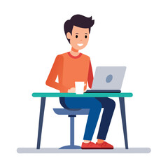 a man is sitting on the table with his laptop