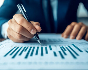 Fototapeta premium A person analyzing data on a report with charts and graphs.