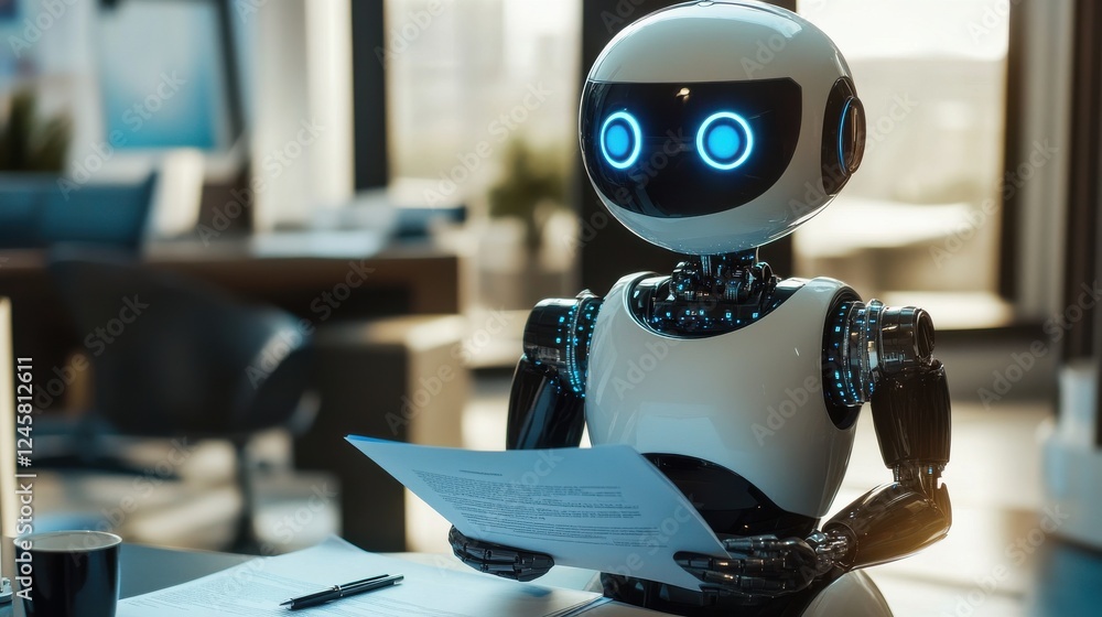 Poster robot assistant reading document in modern office environment