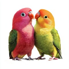 Naklejka premium A pair of colorful love birds sitting side by side, on isolated white background