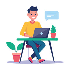 a man is sitting on the table with his laptop