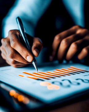 Close-up of a hand analyzing financial graphs on a tablet.