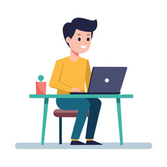 a man is sitting on the table with his laptop