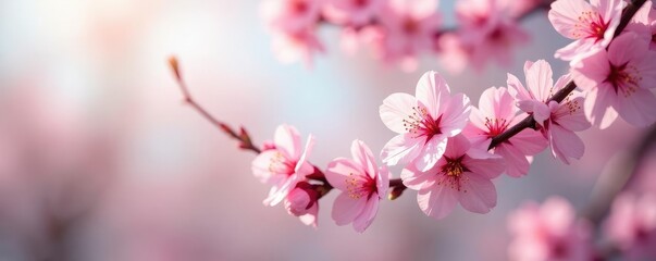 Obraz premium Delicate pink blossoms dance in gentle spring breeze, delicate, light, cherry blossoms