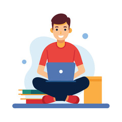 a man is sitting on the table with his laptop